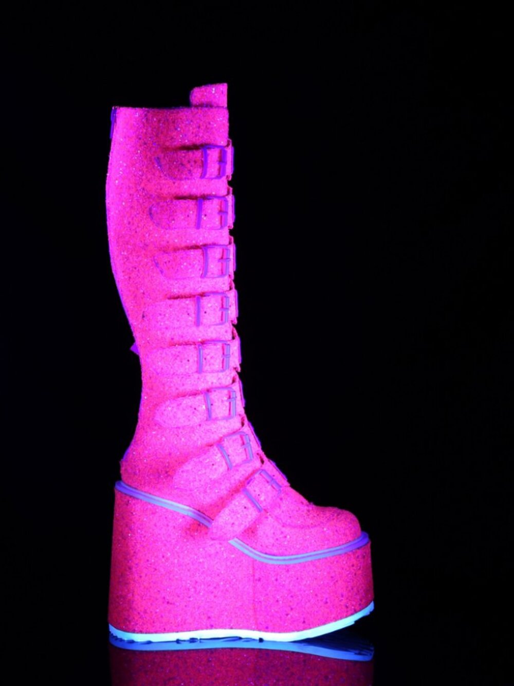 Knee High Boots with 8 Buckle Straps and Metal Plate Hardware